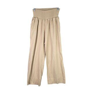 Womens Ingrid & Isabel Maternity Smocked Waist Tan Linen Blend Pants Size S